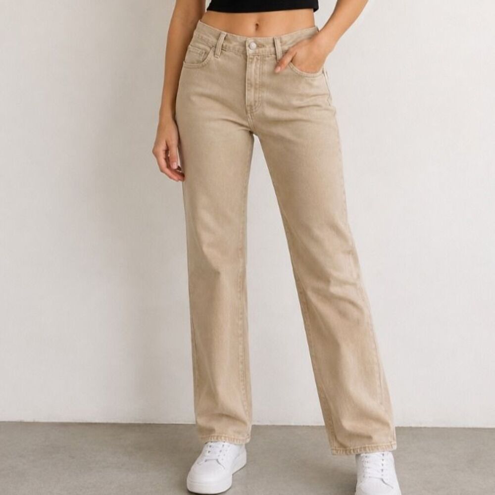 Madewell The ’90s Straight Leg Jeans Stone Beige High Rise Stretch Size 27